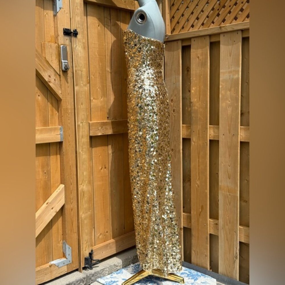 🆕 BRONX & BANCO 🧿 NWOT Farah Strapless Sequins Gown, Gold, Sz XS US 2 - Picture 9 of 14